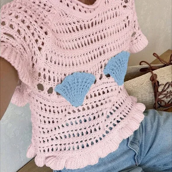 Pink Casual Women's Lovely Shell Hollow Out Cover - Picture 6 of 7